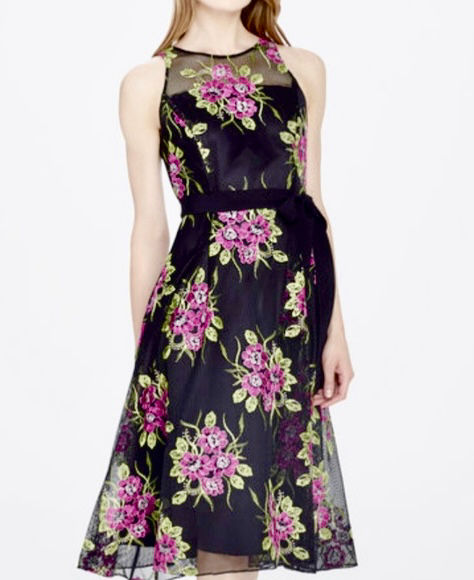 Tahari ASL Floral Embroidered Belted Midi Dress - 8