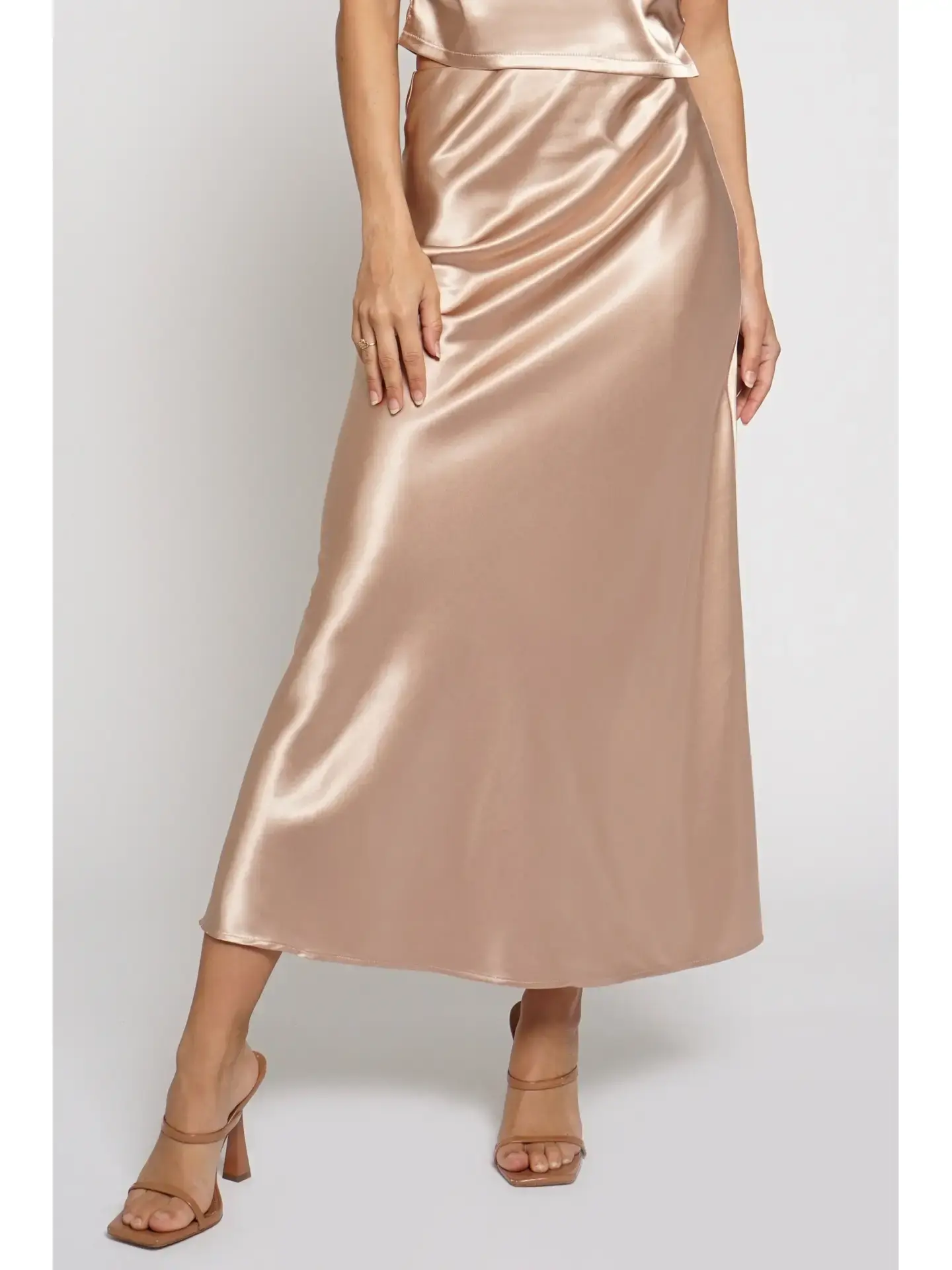 Fly Away | Champagne Satin Bias Maxi Skirt