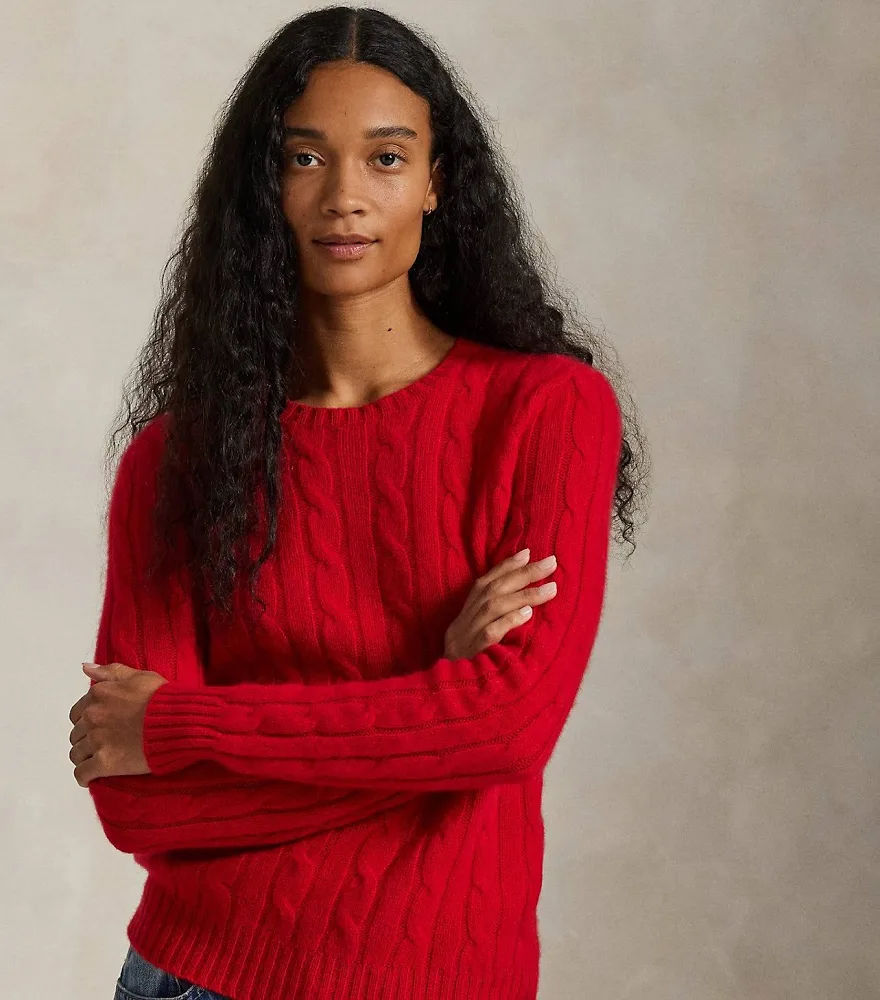Ralph Lauren Red Cable-Knit Crew-Neck Sweater Gold Pony - XL