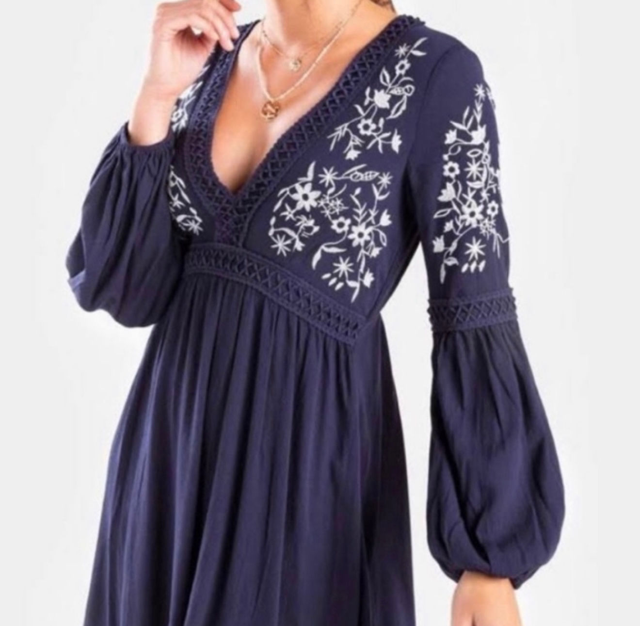 Blue Rain Irene Embroidered Navy Shift Dress - S