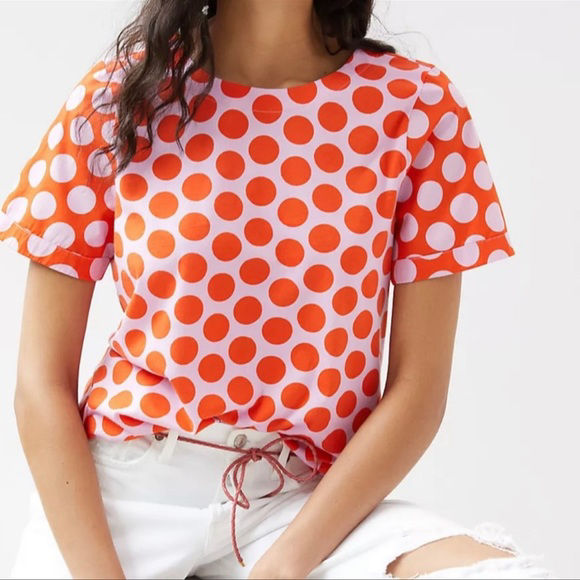 Anthropologie Maeve Pink Orange Polka Dot Top - L