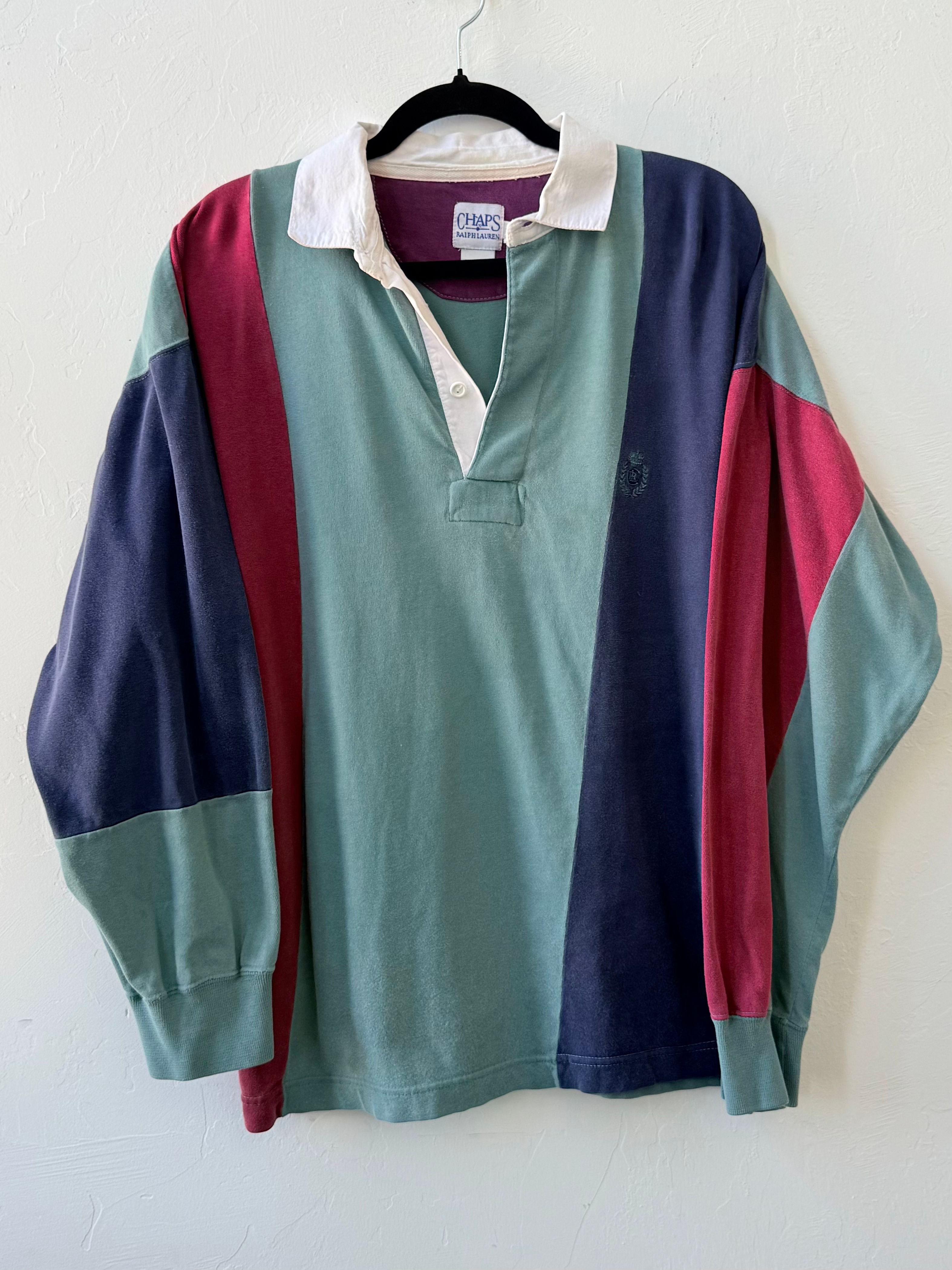 90’s Chaps Ralph Lauren Teal Multi Rugby Polo- L