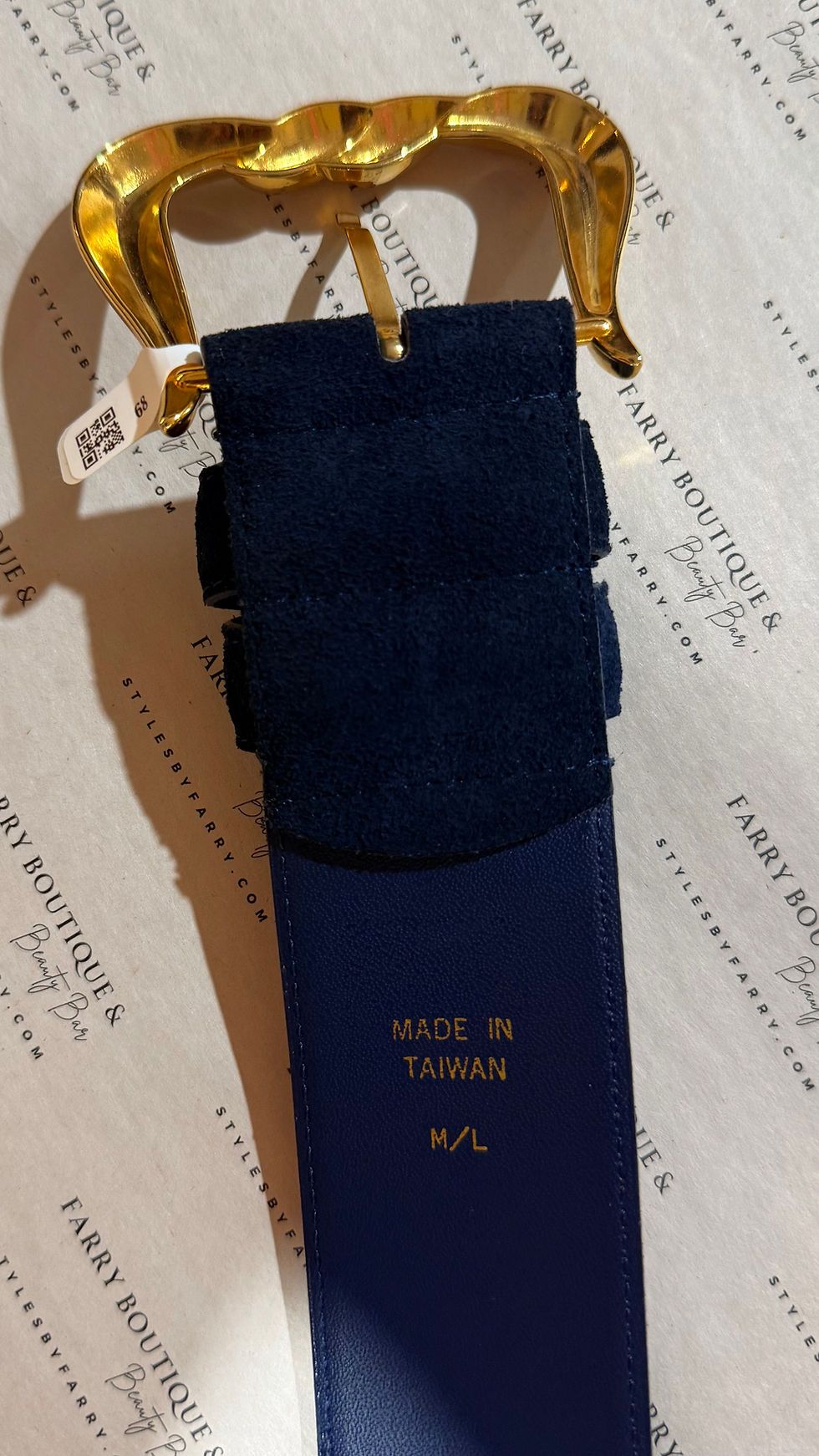 Прев'ю: Vintage Worthington Genuine Suede Leather Gold Buckle Navy Belt