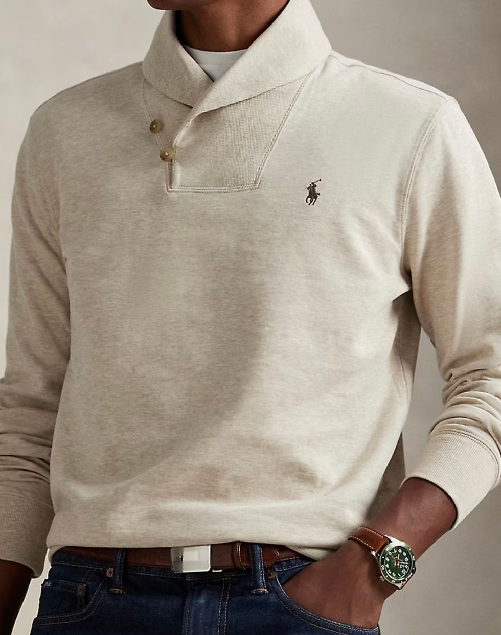 Miniatura: Ralph Lauren Luxury Jersey Shawl-Collar Elbow Patch Pullover