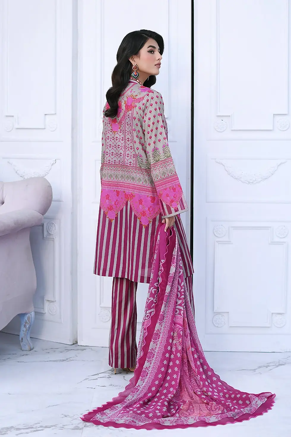 Thumbnail: 3-PC Unstitched Printed Lawn Shirt with Chiffon Dupatta and Trouser CCP 01