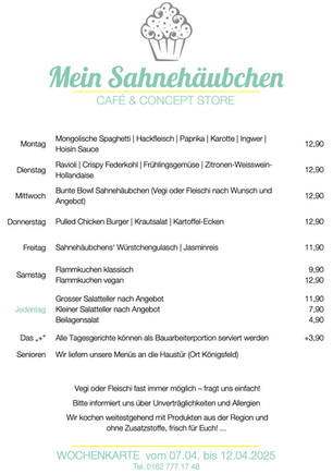 Die Menükarte Sahnehäubchen ab dem 7. April ... ab in den Frühling!