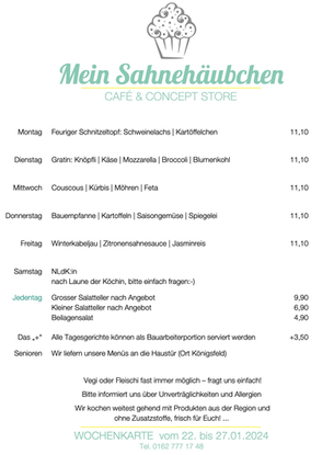 Frisch zusammengestellt: Die Wochenkarte für 22. bis 27. Januar:-)