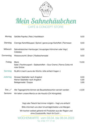 Die Wochenkarte vor Ostern: 03. bis 08. April 2023