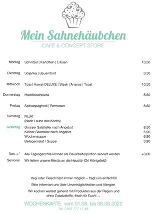 Wochenkarte | 01.08. - 06.08.2022