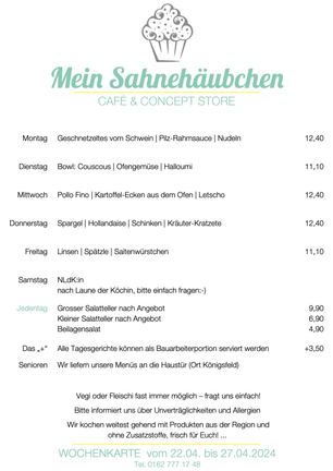 Unsere Wochenkarte vom 22. bis 27. April