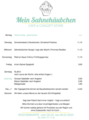 ...damit's nach Ostern lecker weitergeht... Unsere Wochenkarte ab dem 2. April 2024