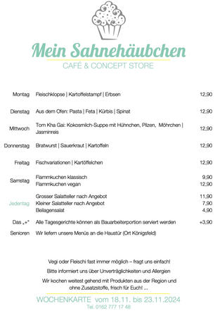 Die Wochenkarte vom 18. bis 23. November
