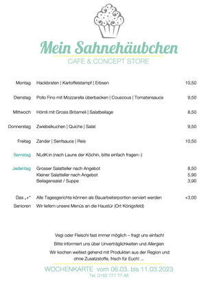 Wochenmenü vom 06. bis 11. März 2023