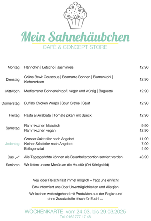 Sahnehäubchens' neue Wochenkarte ab dem 24. März 2025