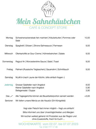 Wochenkarte vom 2. bis 7. Juli 2023...Bon App!