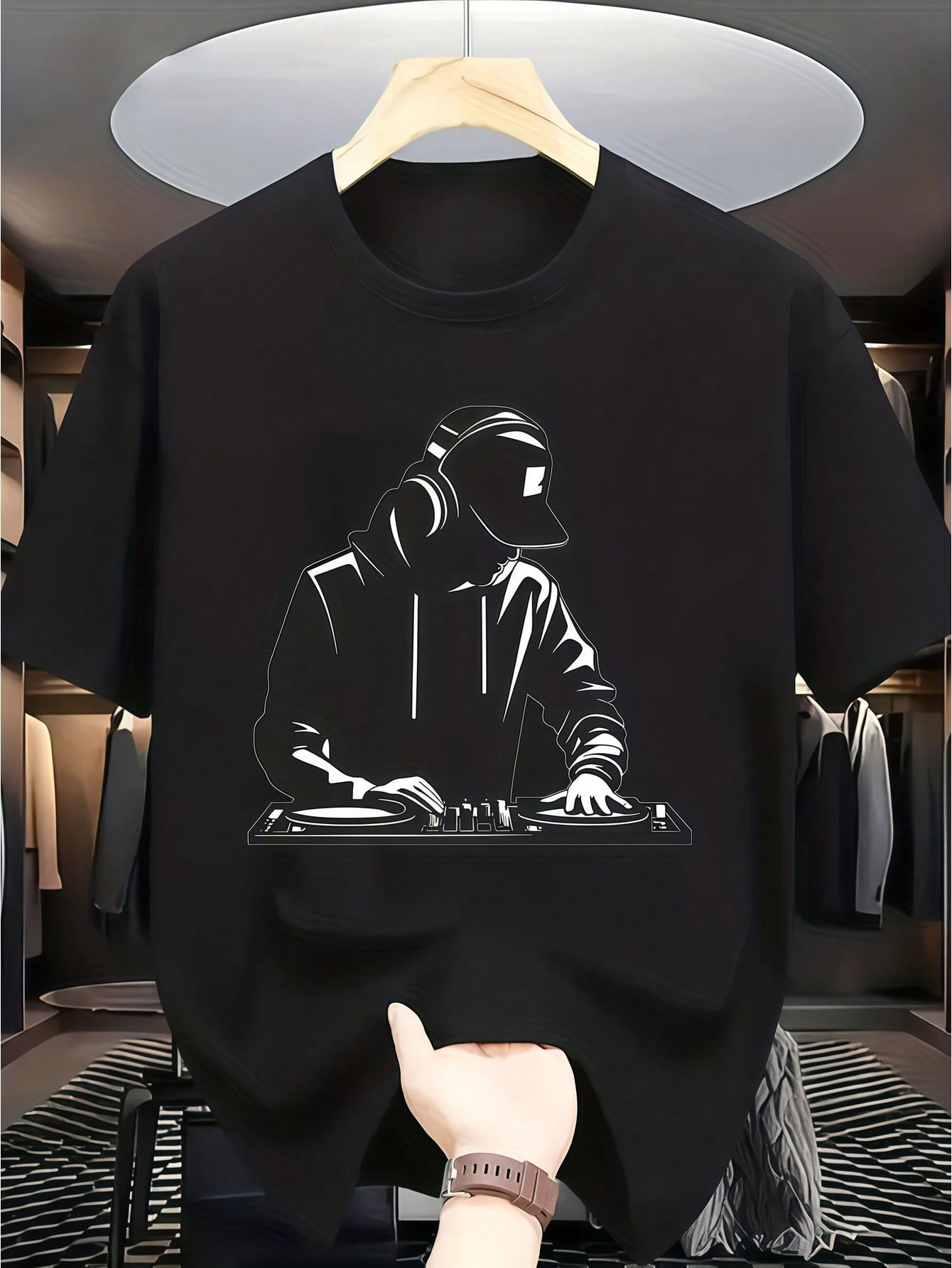 1 Pc Men's Clothing DJ Printed Black Tshirt