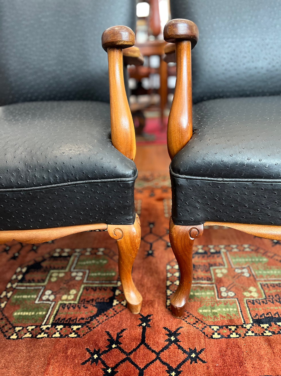 Vintage ostrich black leather armchairs