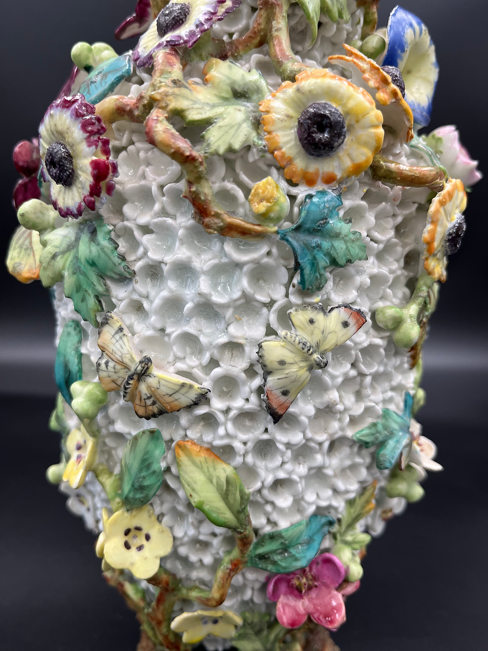 Thumbnail: 19th Century German Style Encrusted Porcelain Schneeballen Vase