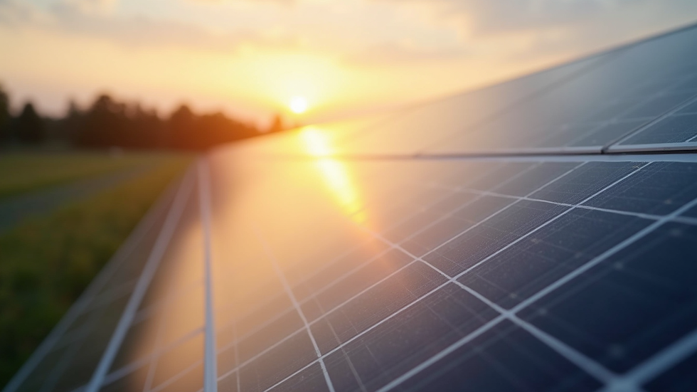 Close-up view of solar panel cells absorbing sunlight
