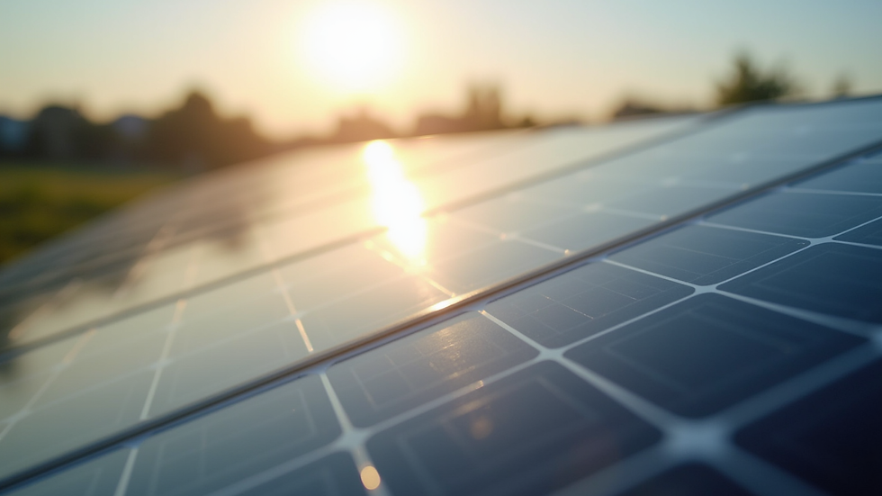 Close-up view of solar panel surface with sunlight reflection