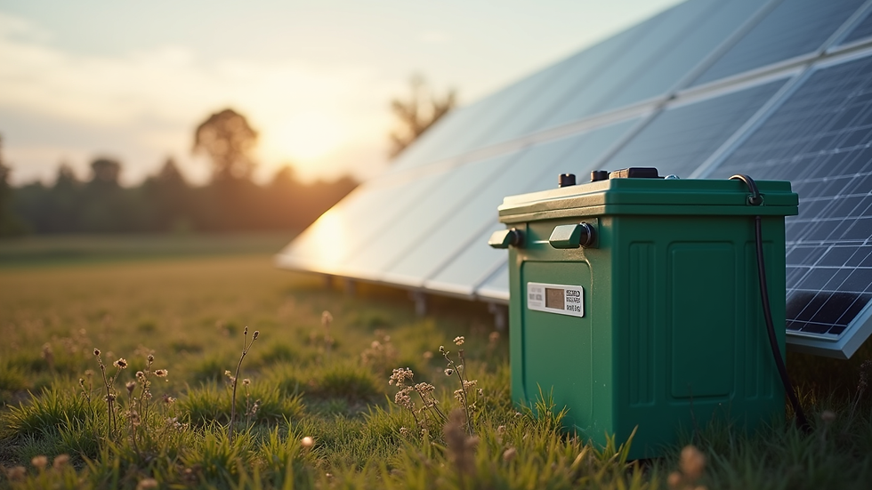 Close-up view of solar battery storage unit beside solar panels