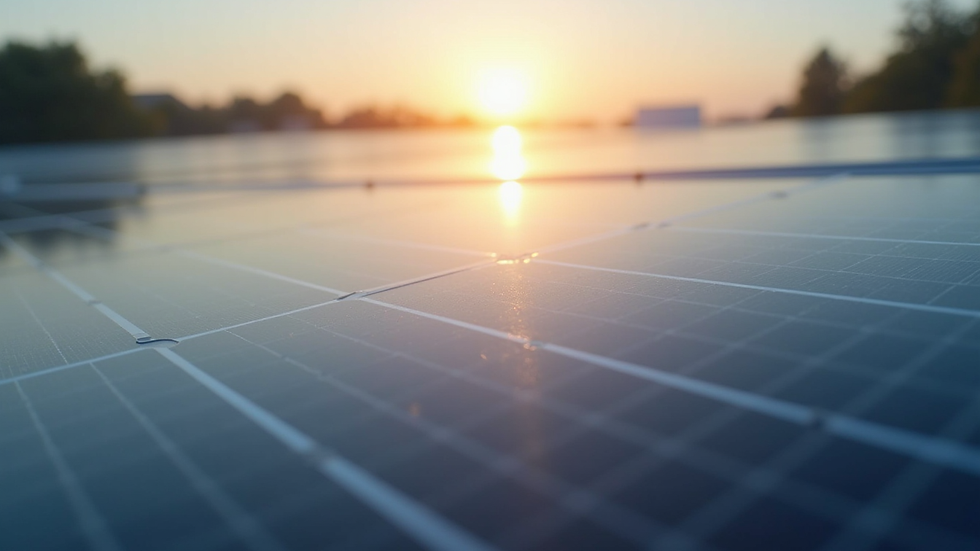 Close-up view of solar panel cells with sunlight reflection