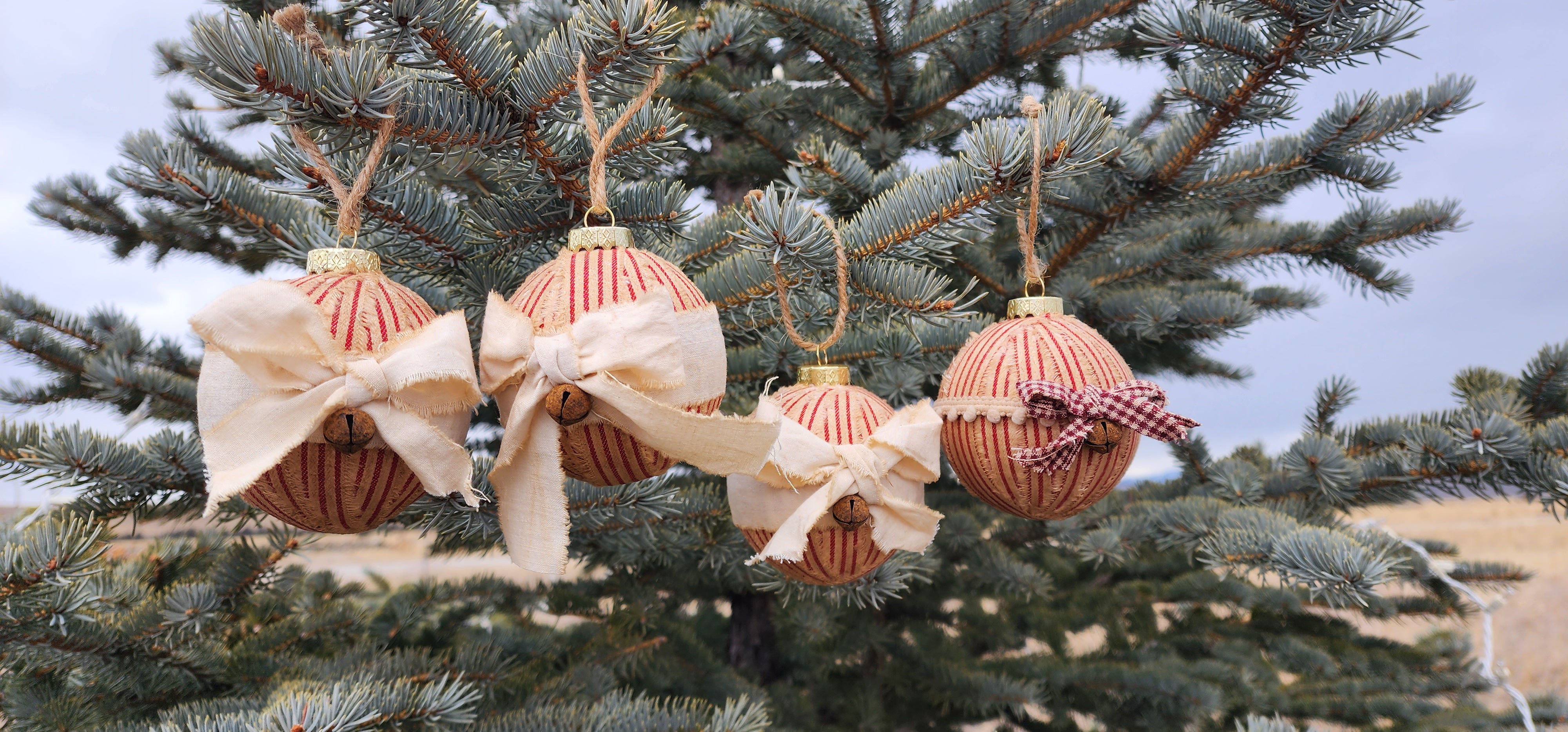 Coffee Dyed Ticking Ornaments