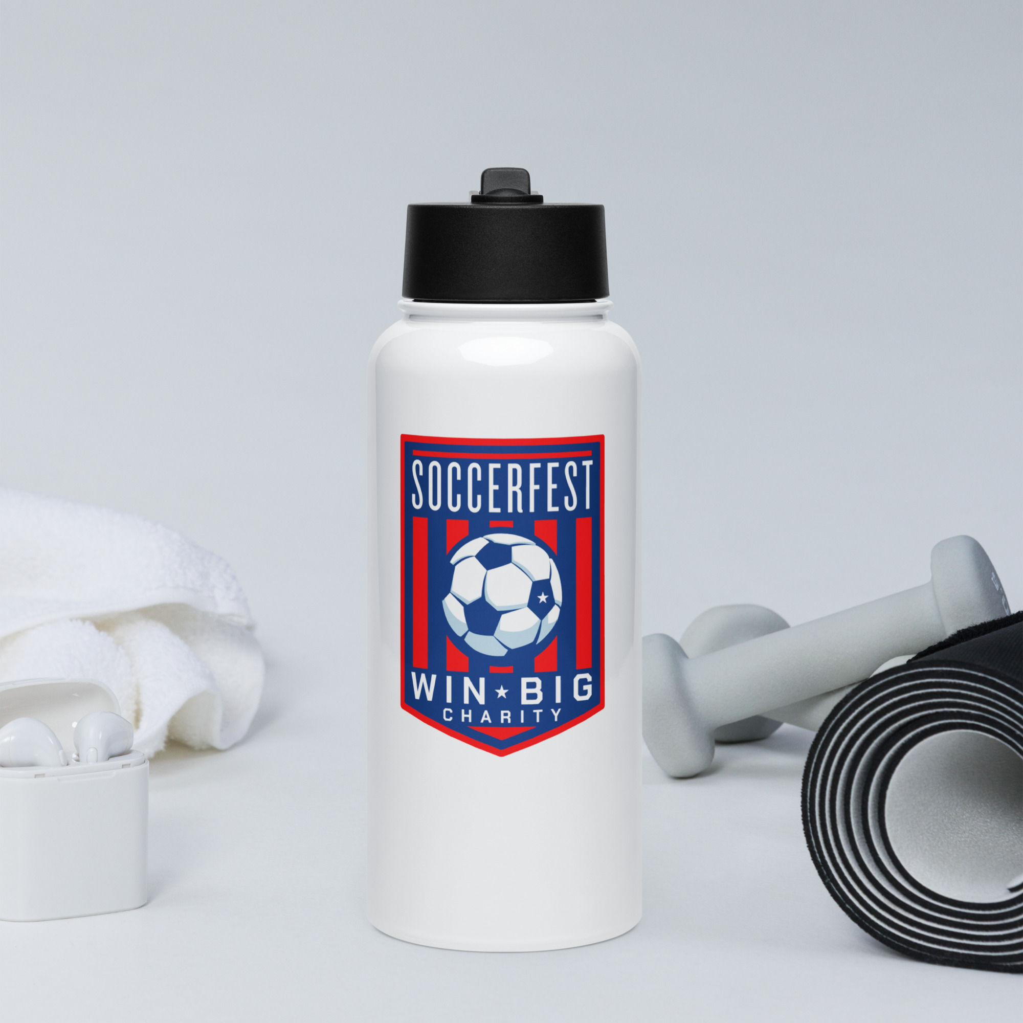 SoccerFest Stainless Steel Water Bottle w/ Straw Lid