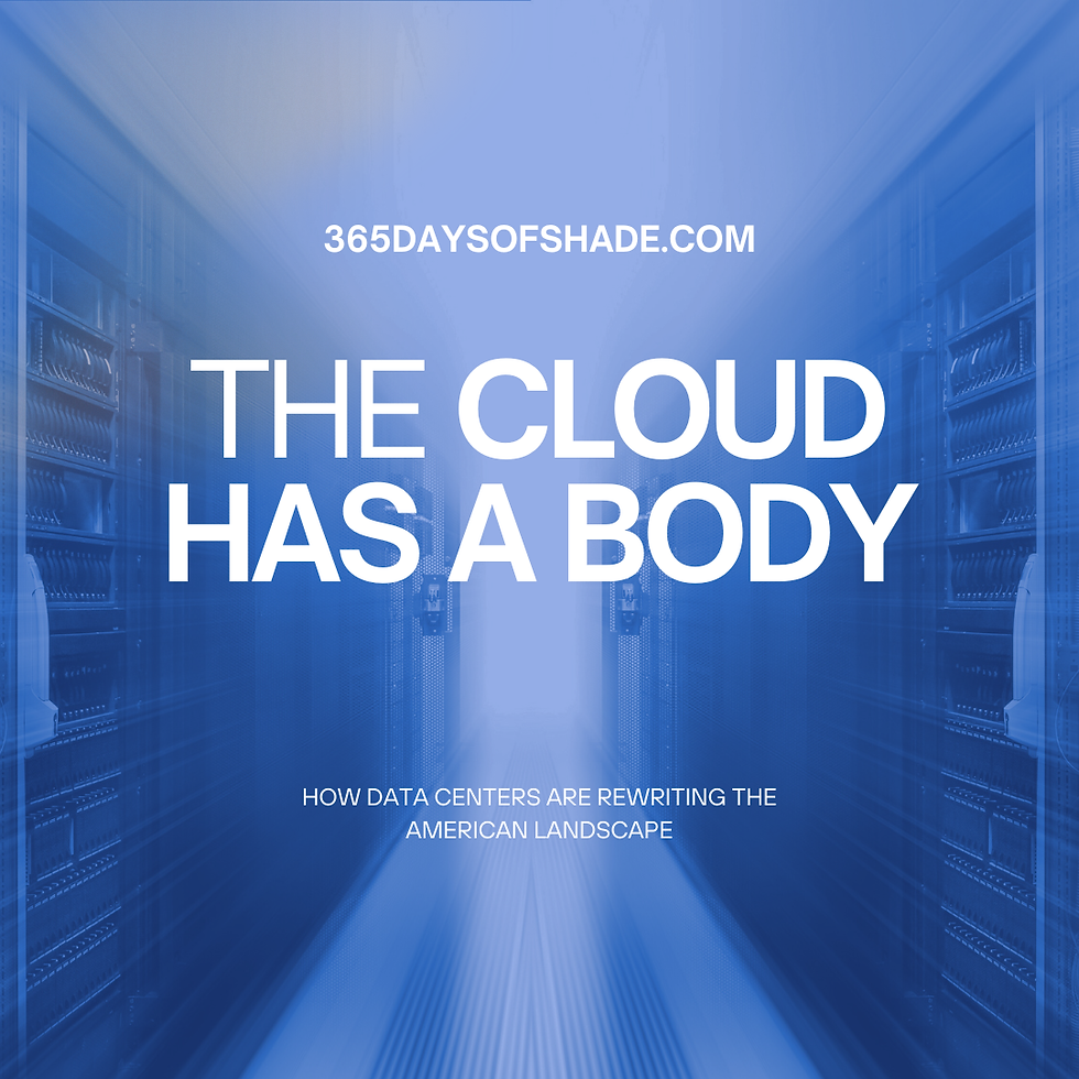 Blue-toned image of a data center corridor symbolizing the physical infrastructure of the cloud and its impact on the American landscape.