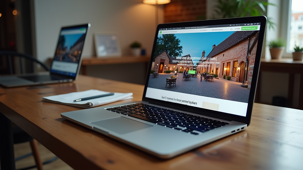 High angle view of a laptop screen showing an event planning website