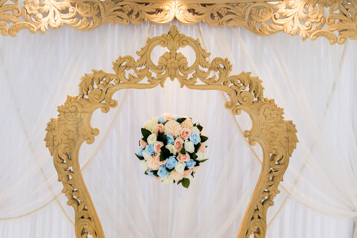 Indian wedding decor, blue florals, aisleway decor, harrow, mandaps