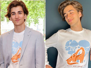SEBASTIAN CROFT de HEARTSTOPPER lanza una camiseta para recaudar fondos para el RAINBOW RAILROAD