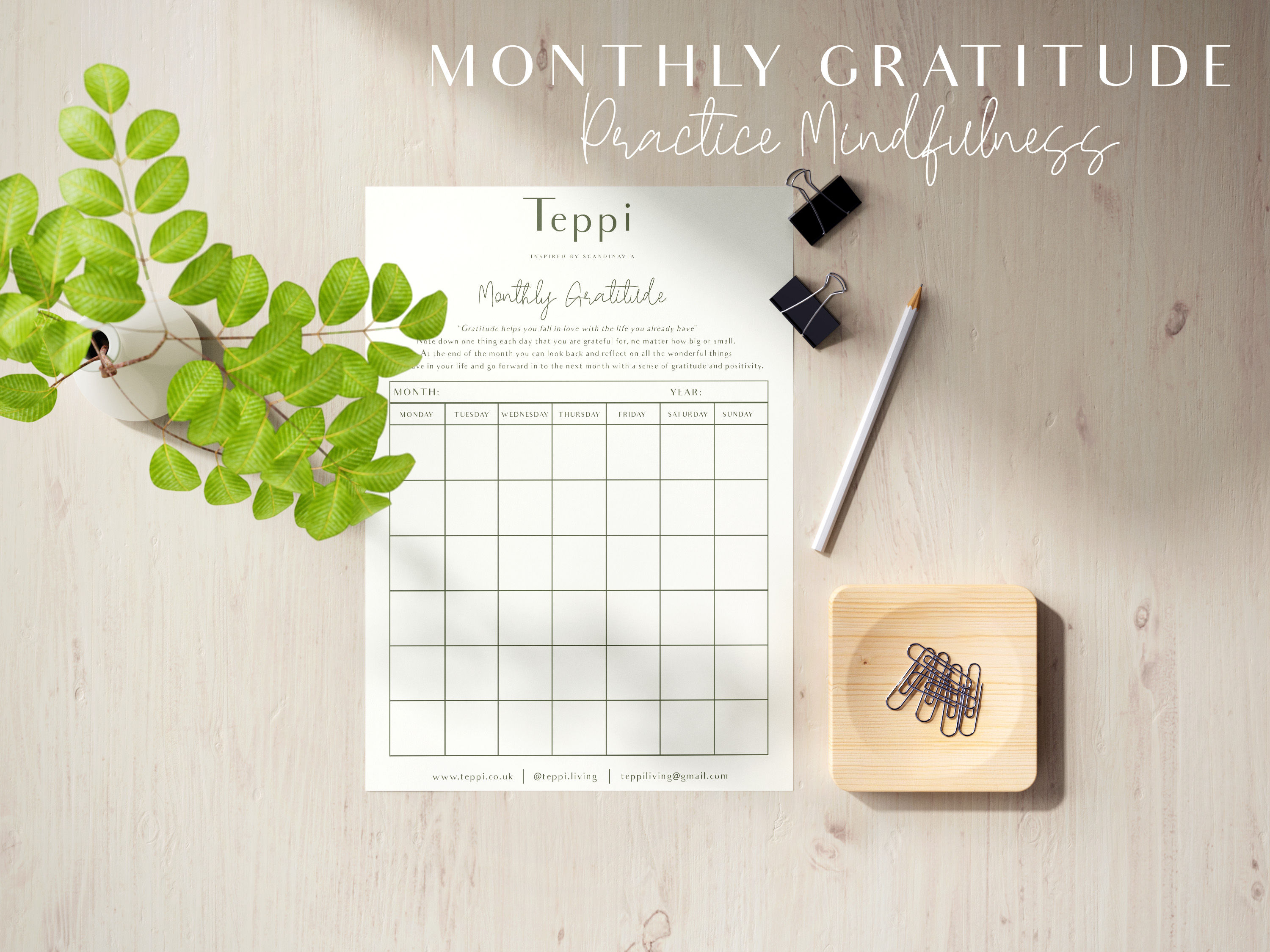 Printable Monthly Gratitude Journal