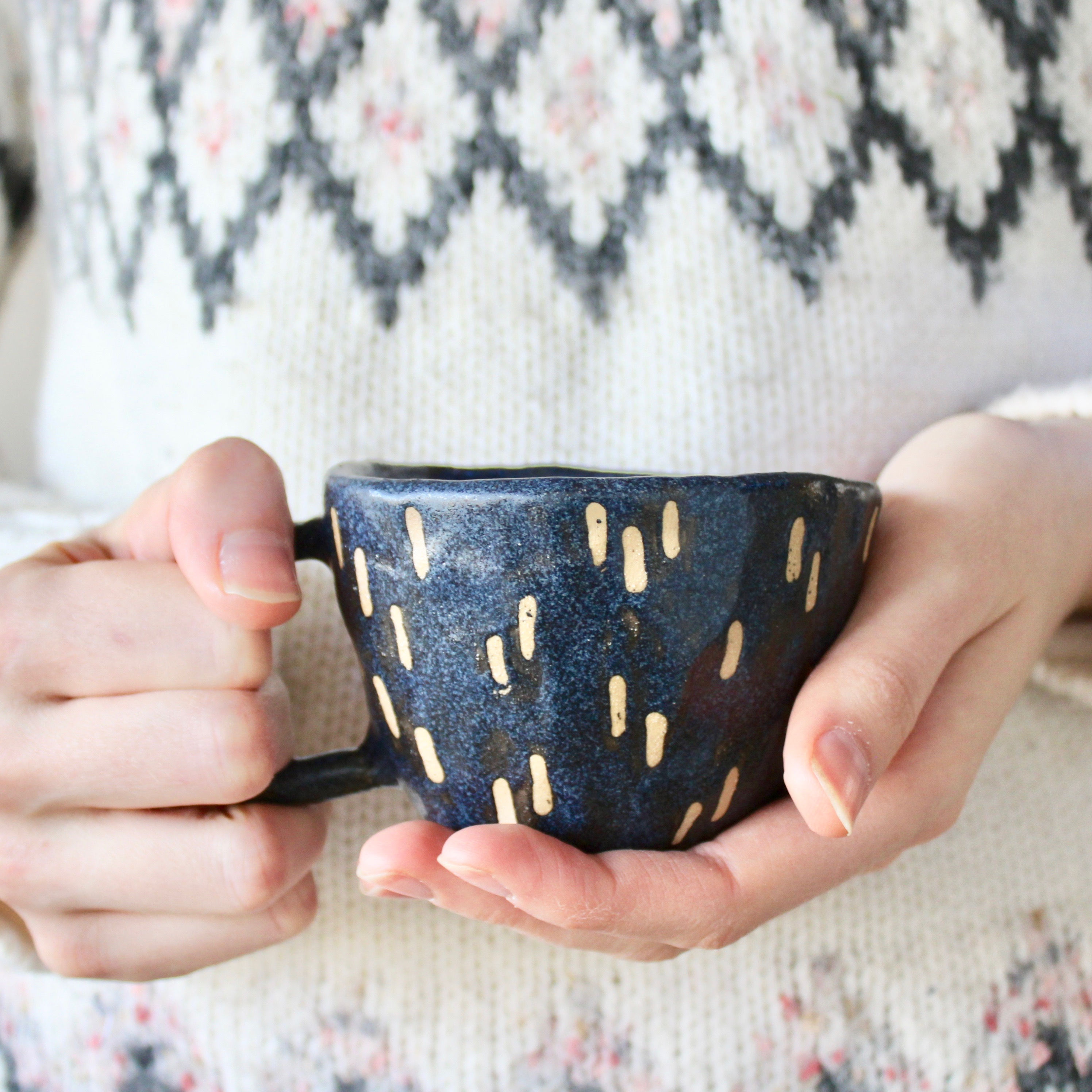 Handmade Ceramic Mug // Black Dashes
