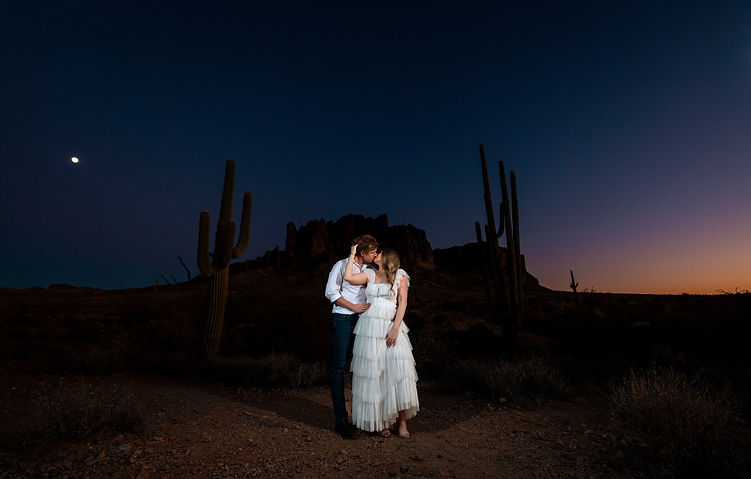 Sunset engagement photo at superstition mountains.