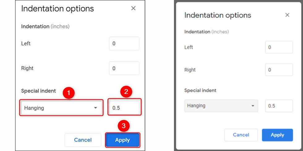 Hanging Indents in Google Docs