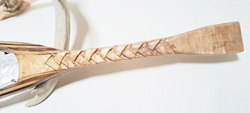 Thumbnail: Hand Carved Curly Maple Short Handle Fishing Net - SOLD