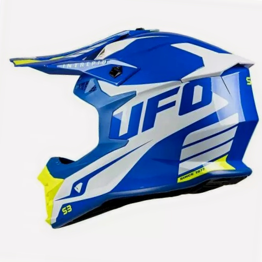 Thumbnail: UFO - Intrepid White Blue Neon Yellow Motocross Helmet (HE157)