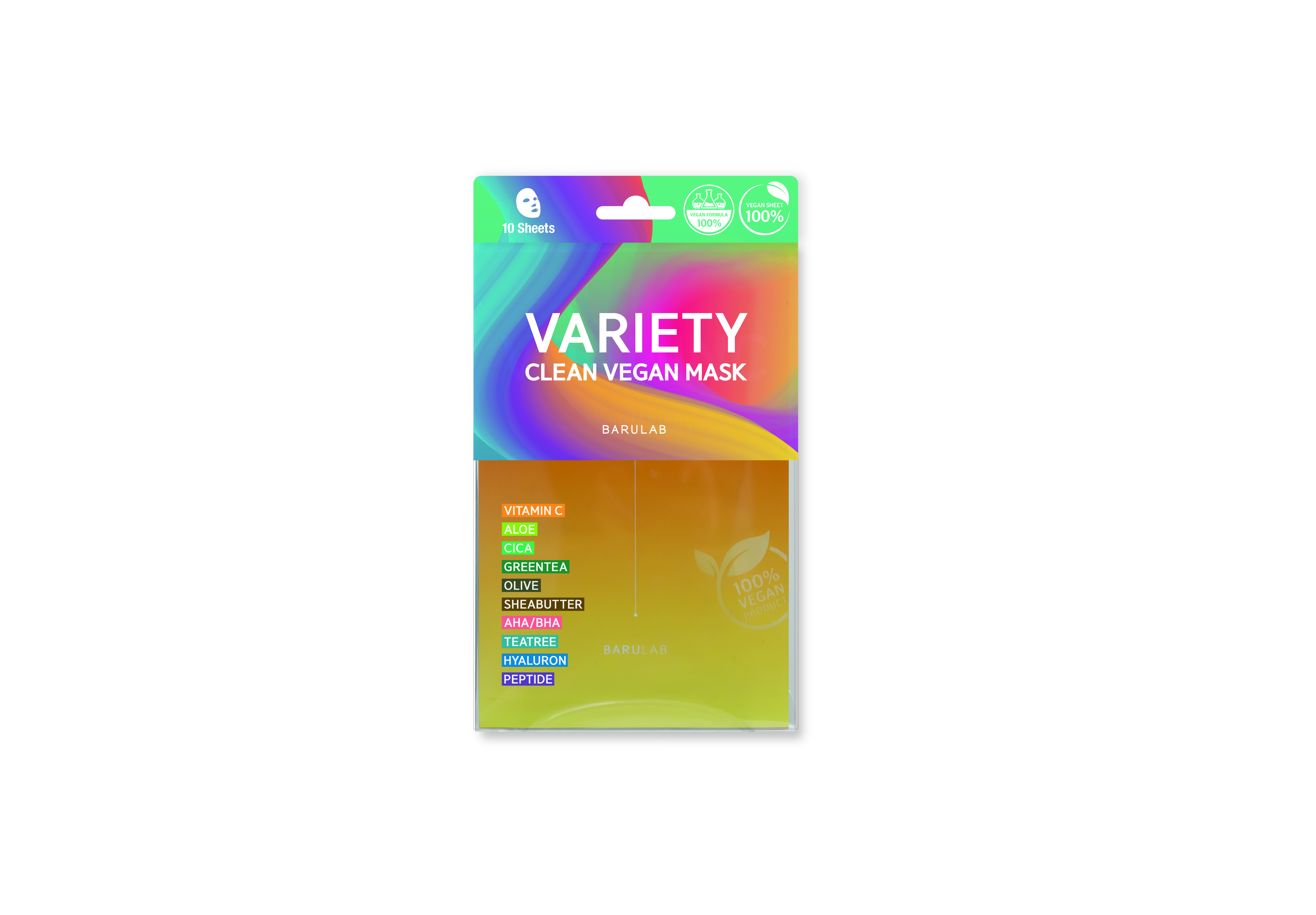 BARULAB The Clean Vegan Mask variety pack of 10 Korean vegan sheet masks