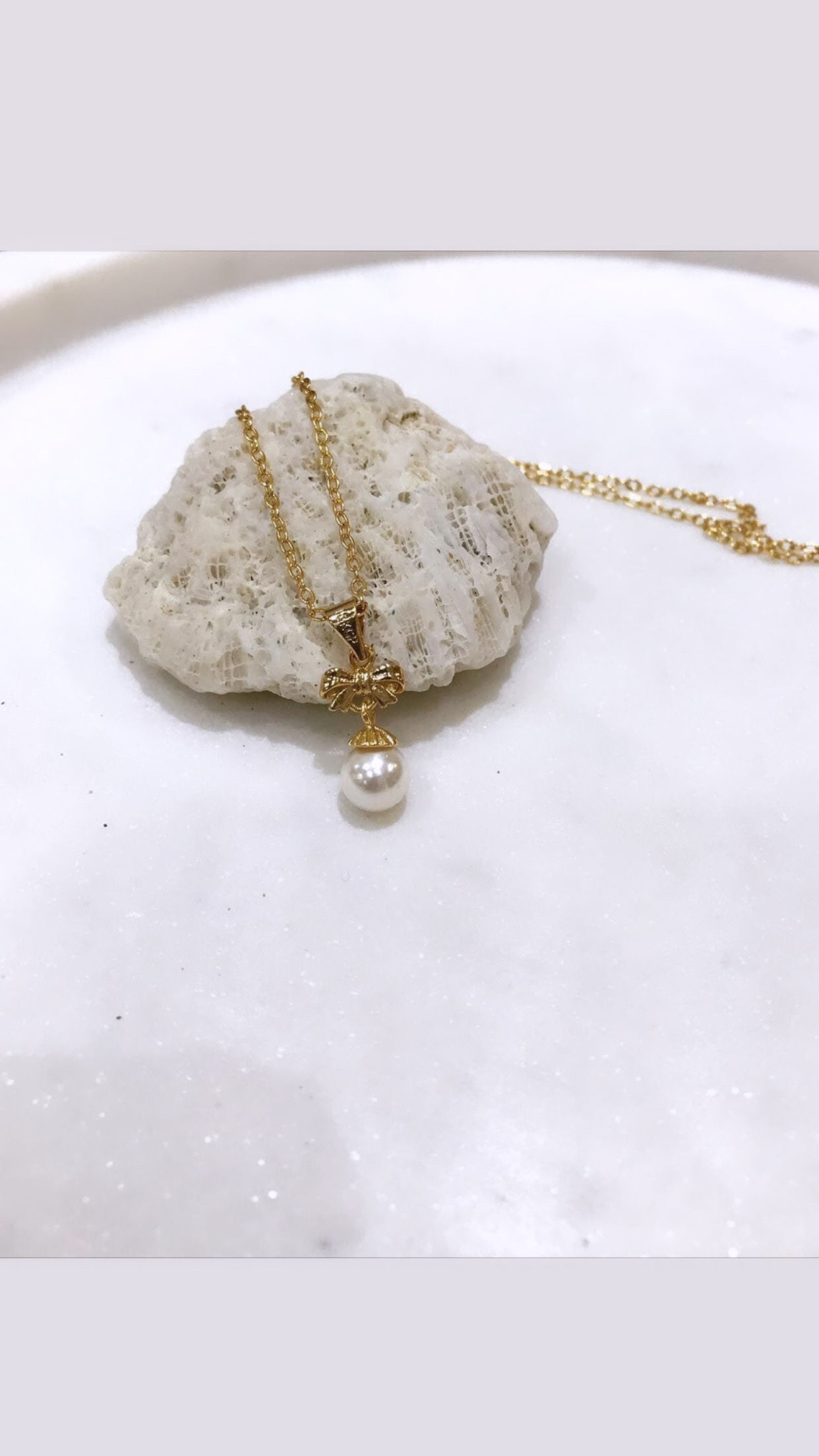 特價蝴蝶結珍珠鍍金項鍊（鍍真金+精密包膜）