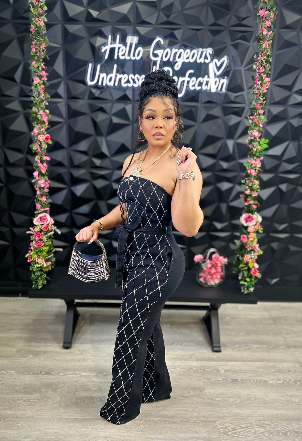 Thumbnail: Mid-Nights Rhinestone Denim Jumpsuit