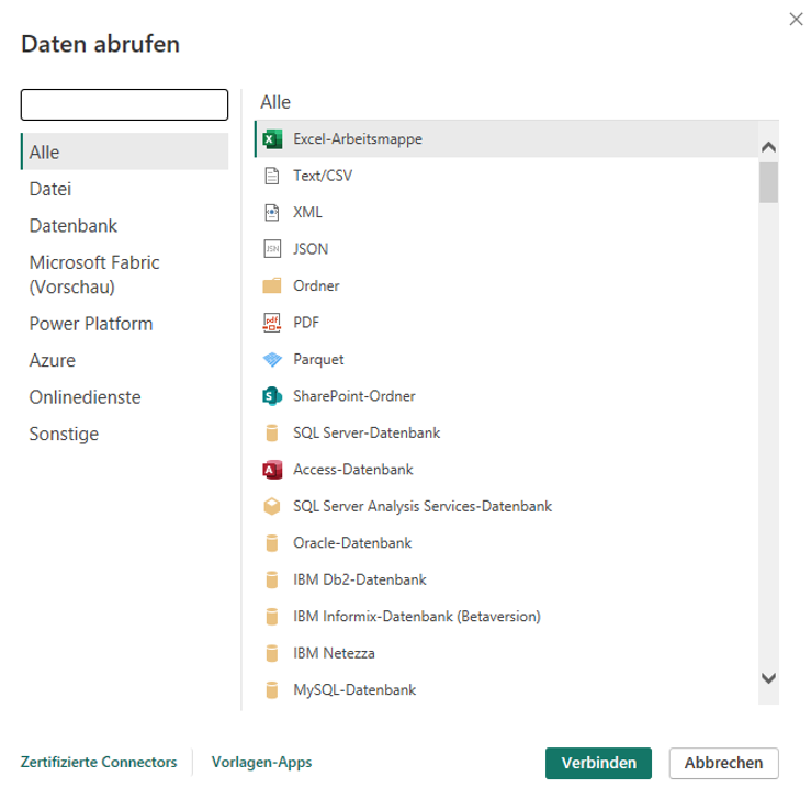 Abbildung 1: Anbindung verschiedener Datenquellen in Power BI