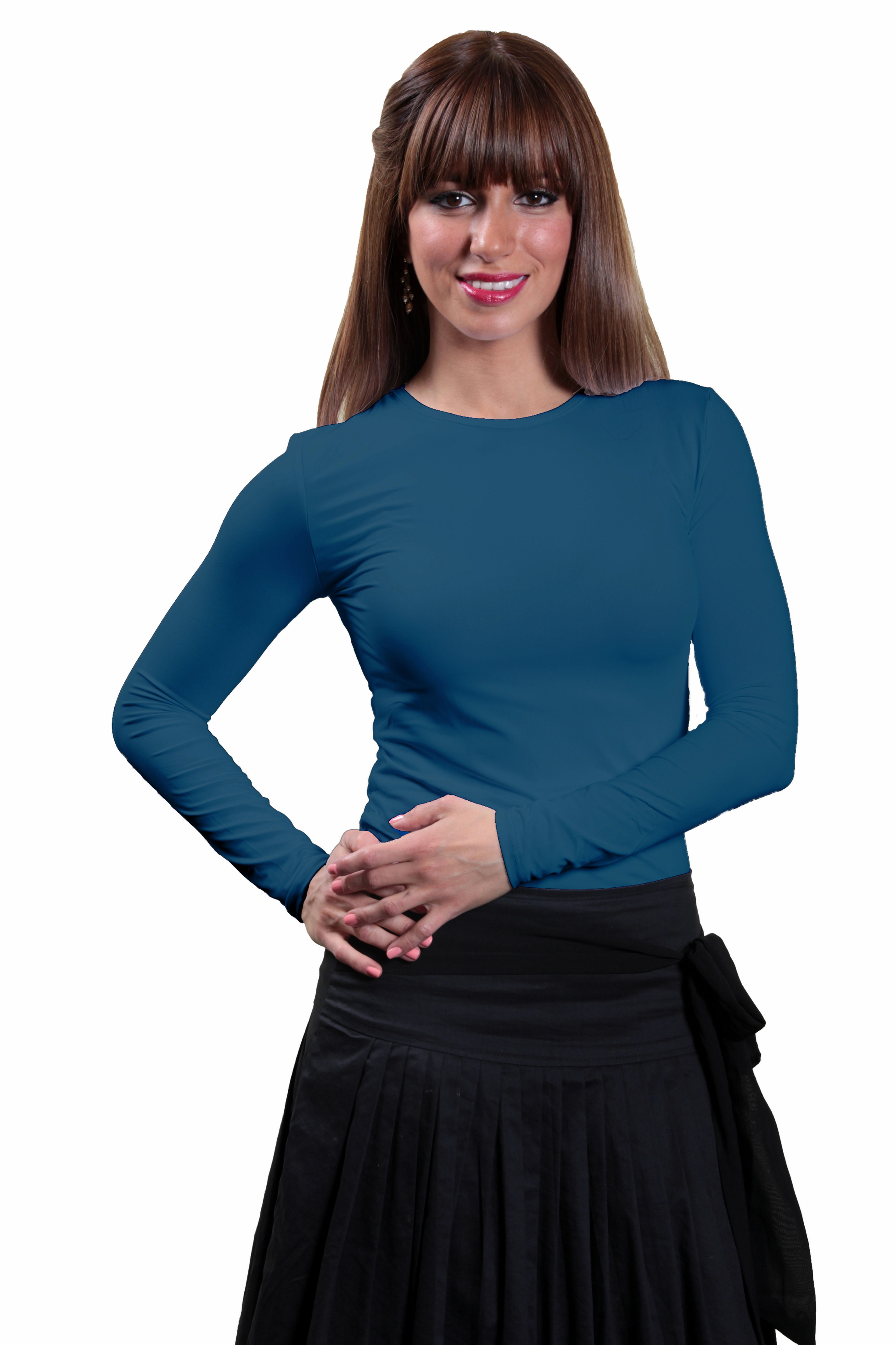 Teal Long Sleeve Cotton Spandex Layering Shell