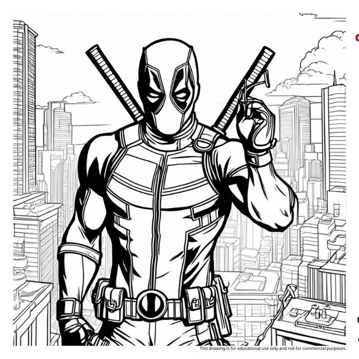 死侍(Deadpool)填色圖,探索這位幽默風趣、擁有強大自癒能力的反英雄角色。