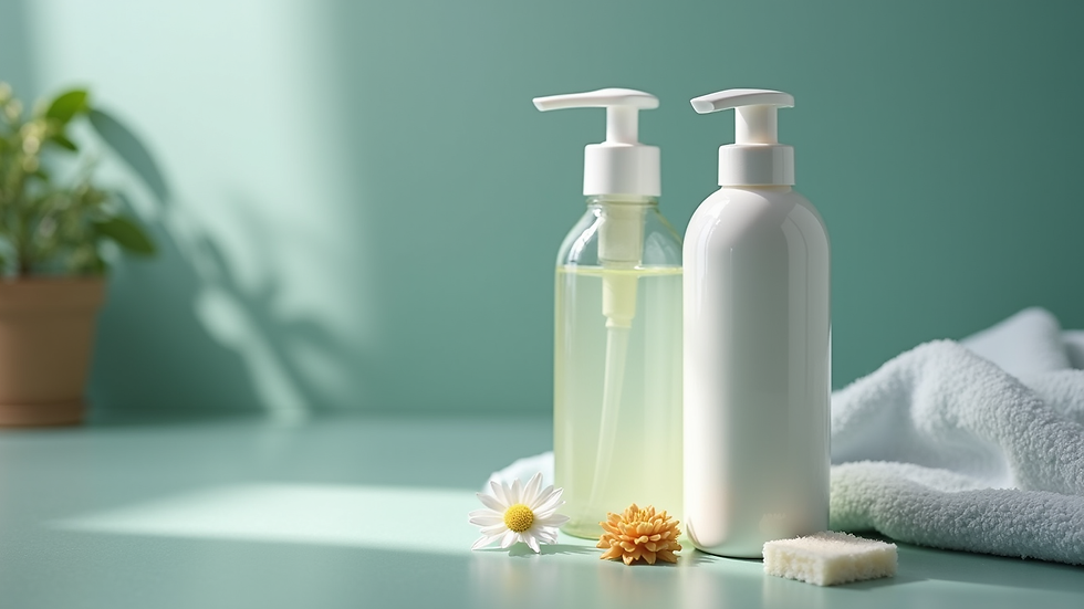 Close-up view of cleaning equipment and eco-friendly products