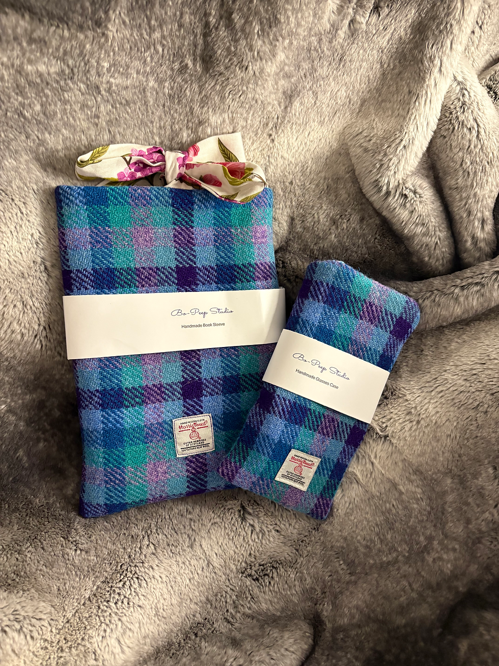 Thumbnail: Harris Tweed purple & blue Check glasses case
