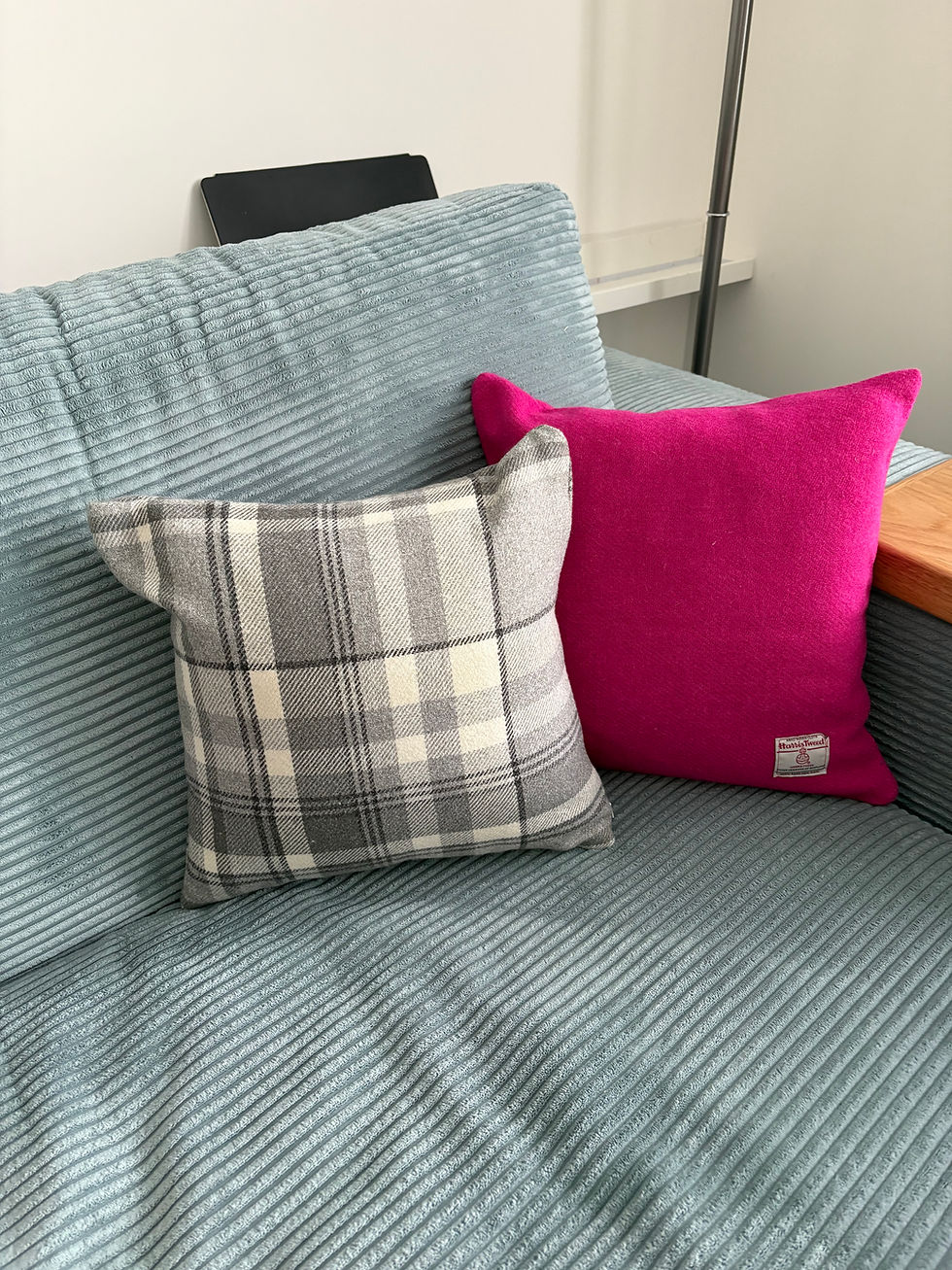 Thumbnail: Handmade Harris Tweed Fuchsia Pink Cushion Cover with Polyester Inner – 16” Squa