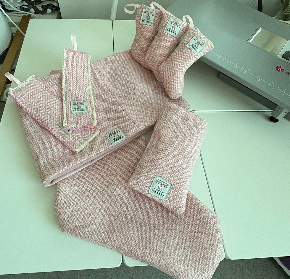 Thumbnail: Pink herringbone Harris Tweed cowl scarf