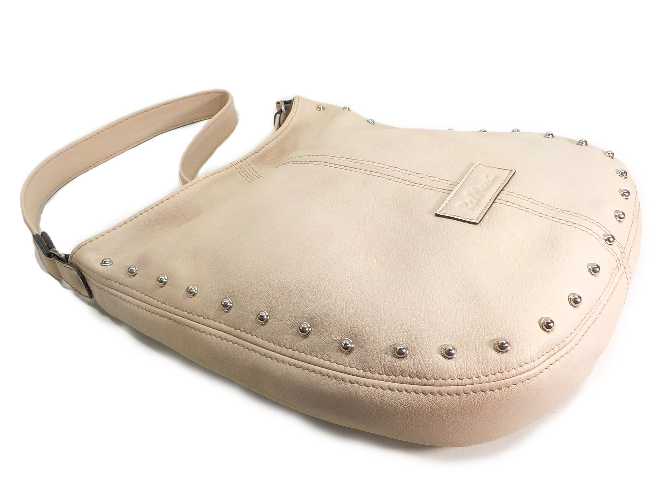 vista del bolso de cuero rosa palo modelo Gala