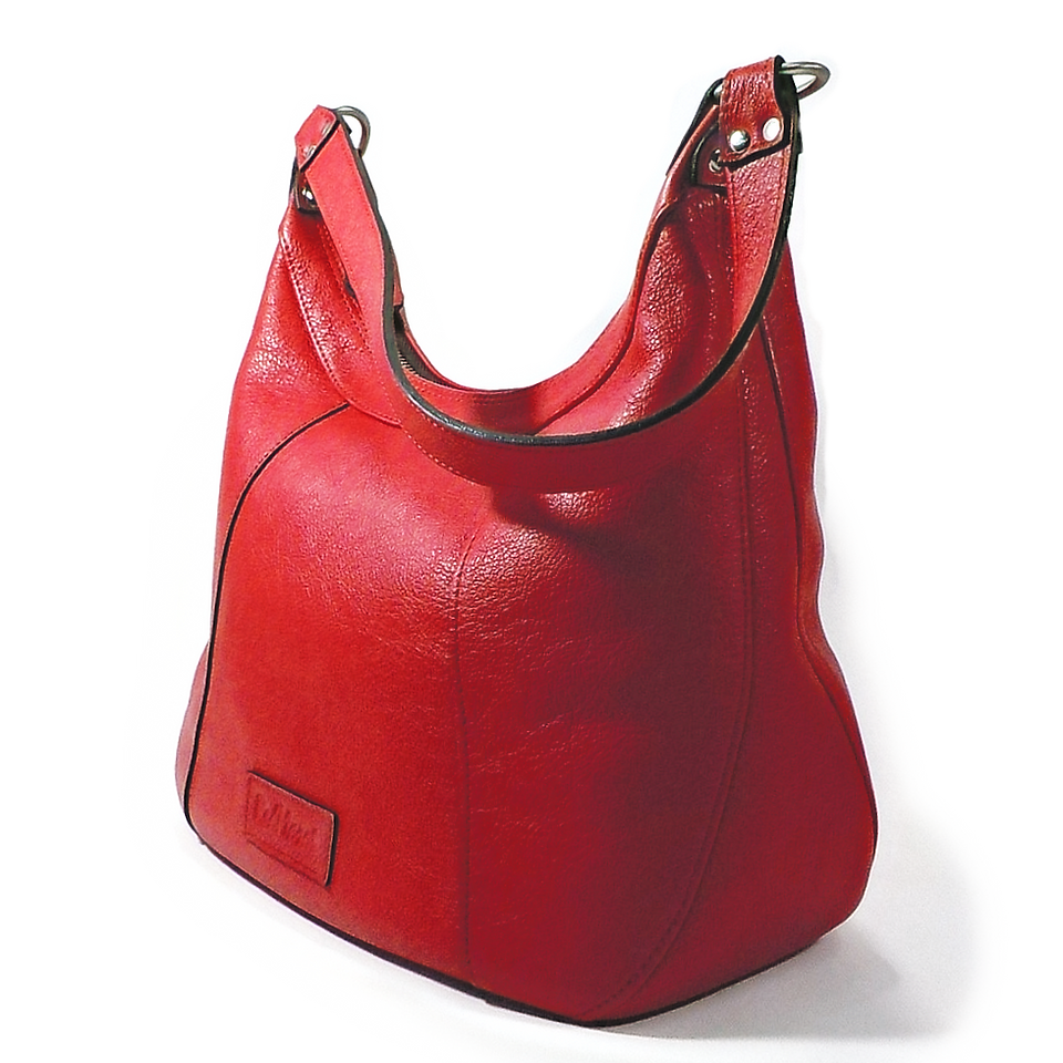 Bolso rojo de cuero de tamaño medio con diseño elegante y correa bandolera ajustable y desmontable, ideal para un look sofisticado y versátil.